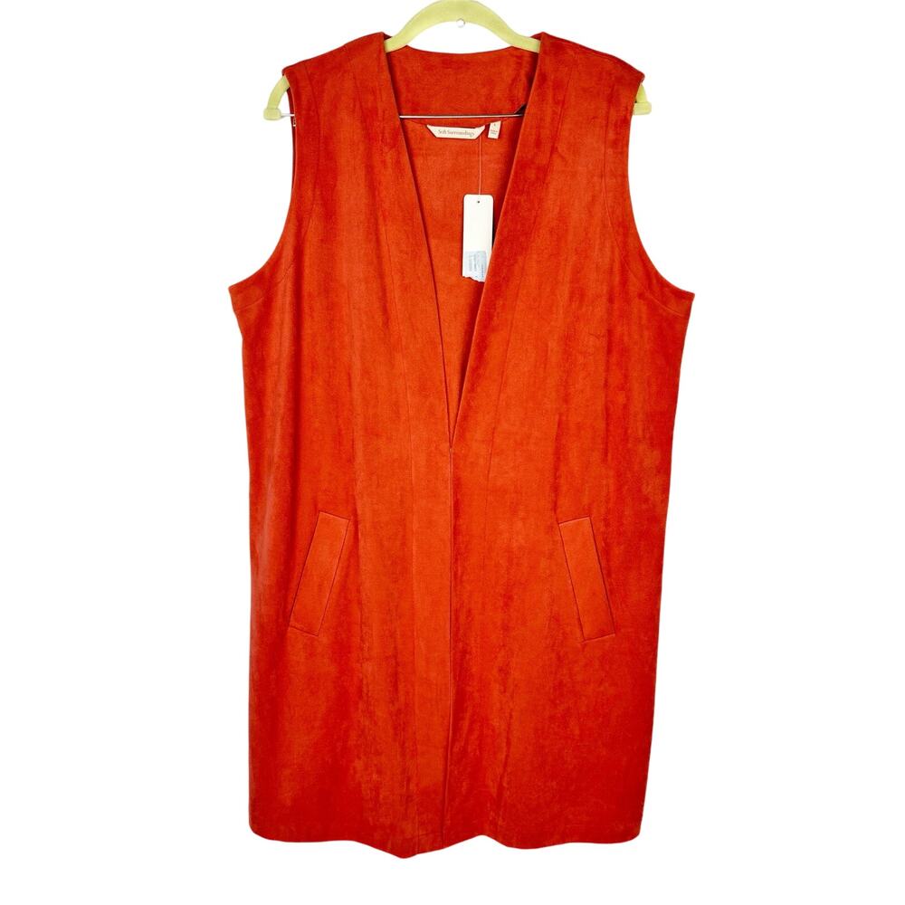 Nwt Soft Surroundings Dusty Pink Faux‎ Suede Sleeveless Open Front Vest Sz Large